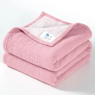 lulumoon Musselin-Babydecke – Baumwoll-Steppdecke für Kleinkinder – wendbare Kinderbettdecke für Babys, Jungen und Mädchen, 120 x 120 cm (Rosa)