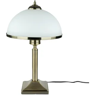 Tischleuchte ZEUS Jugendstil 50cm hoch in Messing antik Weiß Nachttischlampe