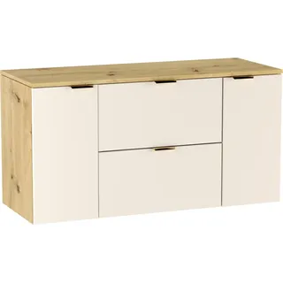 WENA Waschtischunterschrank 120 cm, gerade Fronten, Griffe aus Metall in der Farbe Gold (Farbe: Kaschmir/Eiche) - Beige