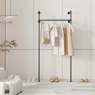 YheenLf Kleiderstange Wandmontage 180 kg Traglast - Offener Kleiderschrank oder Kleiderständer industrial gold aus Metall Wasserrohren, 1-Säule und 1-Etagen, 105x220 cm