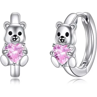 VONALA Teddybär Creolen Ohrringe, 925 Sterling Silber Tier Schmuck mit Rosa Zirkonia für Damen Mädchen Kinder (Teddybär)