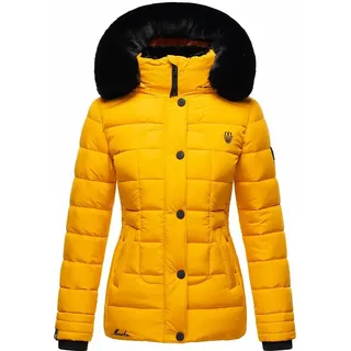 Marikoo Damen Winter Stepp Jacke Parka Winterjacke mit Kapuze und Kunstpelz QESRAA Gelb Gr. 34 - XS - Gelb