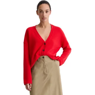 Strickjacke MARC O'POLO "oversized aus flauschiger Lambswool", Damen, Gr. M, bright rot, Strick, Obermaterial: 80% Schurwolle, 20% Kaschmir, oversize, tiefer V-Ausschnitt, Rollkante, Strickjacken Strickjacke