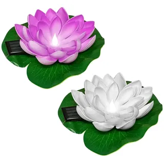 HuaMuDM Schwimmende Blumen,2 Stück Schwimmende Lotuslichter,Solar Lotusblüte,Künstliche Seerosen,Seerose Lotusblüte,Nachtlampe Lotusblüte Lotusblatt Teichlicht für Garten Hof,Schwimmbad