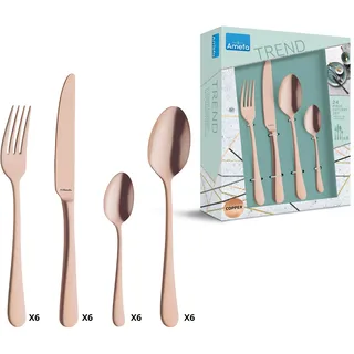 Amefa AUSTIN Besteckset 24-teilig | PVD-veredeltes goldenes Besteck Set | farbigesTafelservice 18/0 Edelstahl rostfrei | Besteck Set 6 Personen | Besteck kupfer spülmaschinenfest