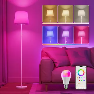 DUSKTEC Smart Stehlampe RGB Dimmbar mit APP und Alexa, Stehlampe Wohnzimmer Modern Warm und Kaltweiss, 10W 1200LM, Standleuchte LED Schwarz, Steh Lampe mit Schirm für Schlafzimmer Kinderzimmer- Weiß