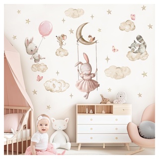 DEKO KINDERZIMMER Wandtattoo Hase Aquarell Wandsticker für Babyzimmer Tiere Luftballon Wandaufkleber Mädchen Kinderzimmer Wanddeko Spielzimmer DK1127-04