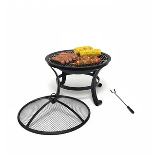 Relaxdays Feuerschale Schwarz mit Grillrost 50x55 cm , Metall , 55x50x55 cm , Gartenmöbel, Balkonmöbel