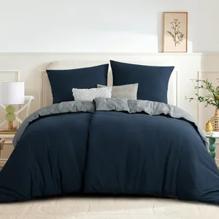 RUIKASI Bettwäsche 135x200 Blau Grau 4teilig - Wendebettwäsche Bettbezug 135 x 200 mit Reißverschluss, Oeko-TEX Mikrofaser Bettwäsche Sets, Weich und Bügelfrei
