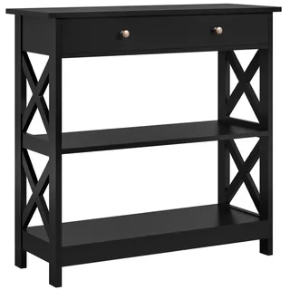 Yaheetech Ablagen Flurtisch mit X-förmigen Stützbeinen Eingangtisch aus Holz Sofatisch Sideboard für Wohnzimmer/Eingang/Flur, 80 × 30 × 80 cm schwarz