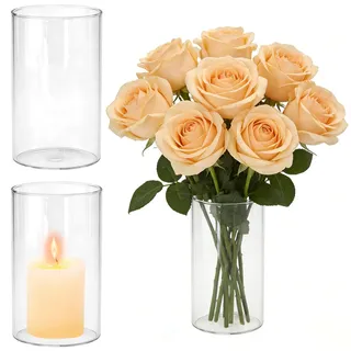 TSKDKIT 3 Stück Glasvasen für Tischdeko, 15 cm Hohe x 8,5 cm Klar kerzengläser Blumenvase Zylinder glaszylinder für Kerzen, Blumen, Teelicht Gläser, Muscheln, Perlen Wohnzimmer Deko Hochzeitsdeko