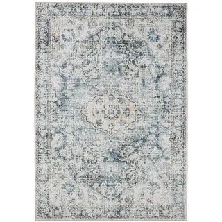 benuta Vintage-Teppich George waschbar 140x200 cm , Blau , Kunststoff , Vintage , Rechteckig , 140x200 cm , Oeko-Tex® Standard 100 , in verschiedenen Größen erhältlich, rutschfeste Unterfläche, waschbar , Teppiche und Böden, Teppiche, Vintageteppiche