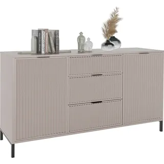 GrekPol Kommode Wave klein Aufbewahrungsschrank mit 3 Schubladen und 2 Türen Vielseitiger Stauraum Kommode Metallgestell Schubladenschrank Sideboard Farbe: Cashmere - Beige