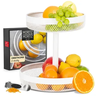 Moritz & Moritz Obst Etagere Weiß 2-stöckig - Elegante Obstkorb Etagere aus Metall zur Aufbewahrung von z.B. Obst, Brot oder Snacks - Mehrstöckige Obstschale mit guter Luftzirkulation