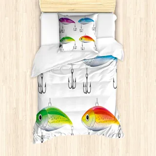 ABAKUHAUS Fisch Bettbezug Set für Einzelbetten, Meer Nautische Tiere, Milbensicher Allergiker geeignet mit Kissenbezug, Mehrfarbig