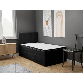 FEDVE Boxspringbett Einzelbett GANDIA MINI mit Bettkästen Jugendbett mit Bonell-Matratze und Topper 100x200 Rechts - Schwarz