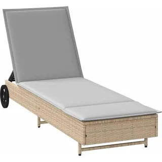 vidaXL Sonnenliege mit Rollen und Auflage Beige Poly Rattan - Beige