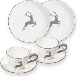 Gmundner Keramik Grauer Hirsch Frühstücksset für 2 Personen