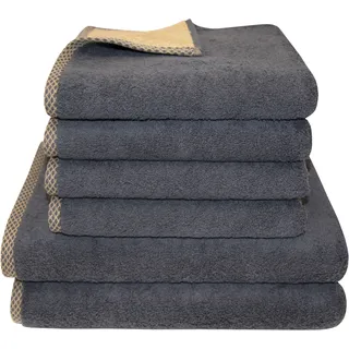 Handtuch Set DYCKHOFF "Golden Shades Rhomb", gold (goldfarben), 6 Stk., Walkfrottier, Walkfrottier, Obermaterial: 100% Baumwolle, Handtuch-Sets, Handtuch Set, 4 Handtücher (50x100cm), 2 Duschtücher (70x140cm)