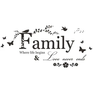Desuibao Wandaufkleber mit Aufschrift "Family Where Life Begins and Love Never Ends", entfernbare Familien Wandkunst-Aufkleber, Vinyl, motivierende, positive inspirierende Zitate, Dekoration