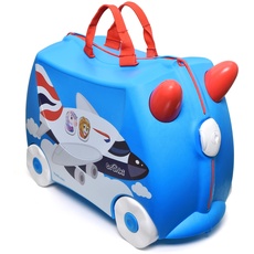 TRUNKI Handgepäck und Kinderkoffer zum Draufsitzen | Kinder Risen Geschenk für Mädchen und Jungen | Trolley Amelia Das Flugzeug (BA Blau)