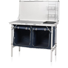 Campart Camping-Küche Salamanca KI-0412 – Aufklappbar – mit Waschbecken – 2 Regalfächer – 4 verstellbare Füße – mit Aufbewahrungstasche – Blau