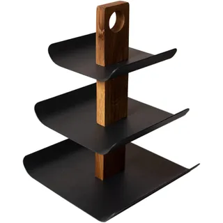 B4K® 33cm x 24cm Elegante Obstschale und Servierplatte in einem: 3-stöckige Etagere aus Holz und Metall, Perfekt für Obst, Kuchen, Süßigkeiten, Brot und Snacks