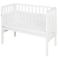Bild von Beistellbett safe asleep® 2 in 1-45 x 90 cm - Höhenverstellbar - Komplettes Anstellbett mit Matratze + Canvas Barriere - Mesh Umrandung - Bett Set für Babys - Holz weiß
