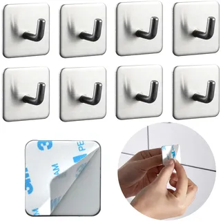 DEKAZIA® 8 Klebehaken Edelstahl | Wandhaken selbstklebend extra stark, Bad, Handtuchhaken, Küchenhaken, ohne Bohren, Handtuchhalter