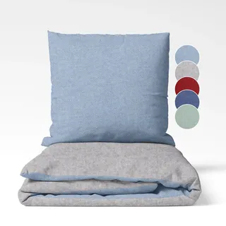 sleepling Feinbiber Bettwäsche, Winterbettwäsche 2-teiliges Set Bettbezug 135x200cm + Kissenbezug 80x80cm, Wendebettwäsche, 100% Baumwolle, Made in Germany, Oeko-TEX, Waschbar, Hellblau Hellgrau