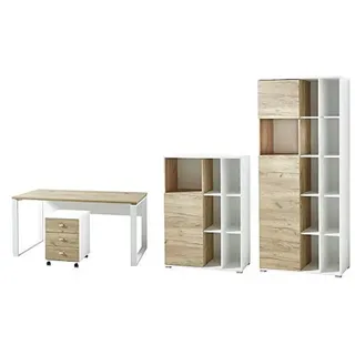 Germania GW-Lioni, weiß (weiß, navarra, eiche, nachbildung), Holzwerkstoff Metall, Holzwerkstoff, Metall, Arbeitsmöbel-Sets, Büromöbel-Set