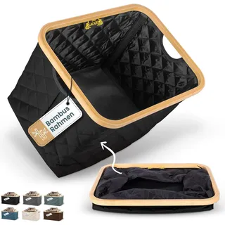 LACAZO NEU faltbarer Wäschekorb – 55 L – robuste, platzsparende Wäschebox – atmungsaktiver Stoff – standfester Bambusrahmen – Schwarz – nur 715 Gramm – Tragegriffe - wäschesammler