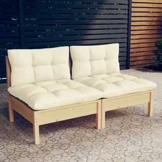 The Living Store 2-Sitzer-Gartensofa mit Creme Kissen Massivholz Kiefer - Creme
