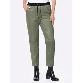 Lederhose HEINE, Damen, Gr. 34, Normalgrößen, grün (khaki), 100% Lammnappaleder, Bund:5% Elasthan, 65% Viskose, 30% Polyester, unifarben, 7/8-Länge, Hosen Lederhose