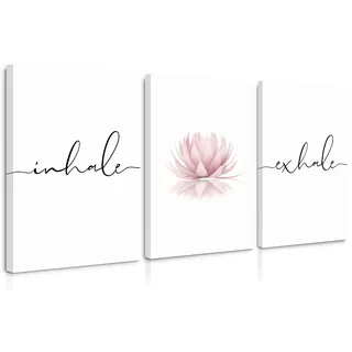 Wandkunst-Dekor "Inhale Exhale" – "Inhale Exhale" Leinwand-Kunst, Zen-Bilder, Wandkunst, Yoga, rosa Lotus, Wandkunst, Meditationsposter, Kunstwerk für Wohnzimmer, Schlafzimmer, 30,5 x 40,6 cm, fertig