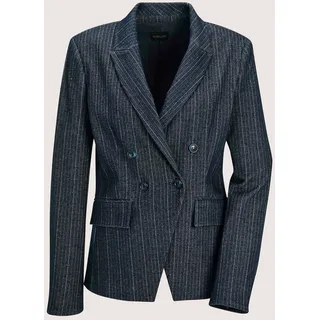 Jackenblazer MADELEINE "Jerseyblazer Taillierter Businessblazer mit Nadelstreifen", Damen, Gr. 40, blau (nebelblau, melange), Obermaterial: 60% Viskose CV. 35% Polyester PES. 5% Elasthan EL., Modern, Blazer Jackenblazer, Nadelstreifen mit Fischgrat Design