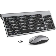 cimetech Tastatur Maus Set Kabellos, 2.4G Ultraslim Tragbare Funktastatur mit Maus Tastatur QWERTZ Layout (Deutsch) für Laptop, PC, Desktop, Notebook, Windows