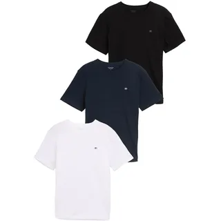 T-Shirt TOM TAILOR, Herren, Gr. XXL, weiß, Single Jersey, Obermaterial: 100% Baumwolle, bestickt, unifarben, regular fit hüftbedeckend, Rundhals, Shirts T-Shirt, 3er Pack mit Logo-Stickerei