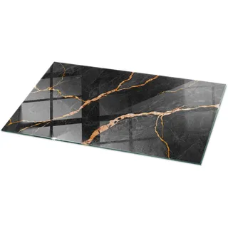 Tulup Glasplatte 120x60 cm Marmormuster mit Adern , Schwarz, Rotbraun , Glas , Rechteckig , 120x60x0.4 cm , Esszimmer, Esstische, Tischsysteme