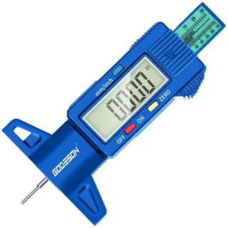 GODESON Blauer Digitaler Reifenprofiltiefenmesser, 0-25,4 mm Zoll Reifengauge Digital mit großem LCD-Display und blauem Digitaler Profiltiefenmesser für Reifen für Autos, Lastwagen, Motorräder