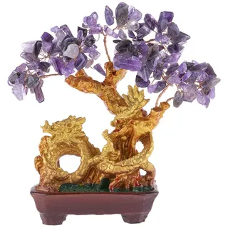 lachineuse - Lila Amethyst Drachenbaum - 19 cm Feng Shui Baum - Asiatisch Japanische Drachendekoration - Glücksbaum mit goldenem Drachen - Asiatische Edelsteindekoration - Japanisches Zen-Objekt