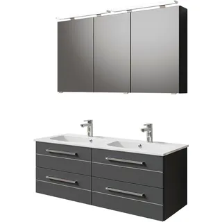 Saphir Badmöbel-Set »Serie 6025 2-teilig Mineralmarmor-Waschtisch mit LED-Spiegelschrank« 2 Stk. tlg., grau
