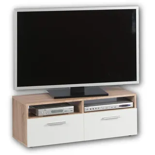 Die Möbelfundgrube TV-Lowboard Sonoma - Weiß - 95 cm - RANA Eiche Optik schlichtes TV-Board mit 2 Klappen