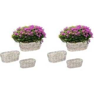 Relaxdays Blumentopf, 3 Verschiedene Größen, aus Rattan, Pflanzentöpfe mit Folie, Pflanzkörbe für drinnen, weiß/Natur (Packung mit 2)