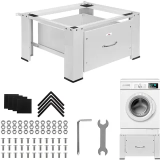 Maclean Brackets Maclean MC-117 W Waschtrocknersockel mit Schublade Weiß | Sockel für Waschmaschine & Trockner | Stahl Konstruktion 150 kg Tragkraft | Ergonomisch, Rutschfest, Stauraum, Modernes Design