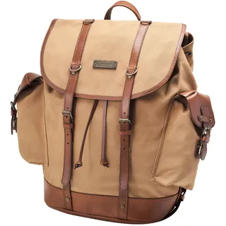 DRAKENSBERG Rucksack 'Henry' aus Canvas, Leder für Herren, Damen, Wanderruck im alpinen Vintage-Design, 30L - Khaki-Beige, DR00117