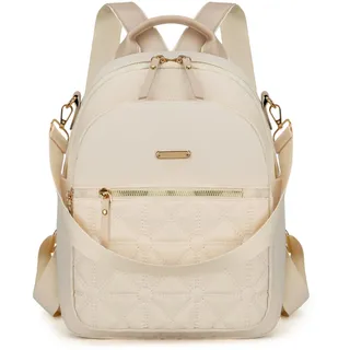 JANSBEN Rucksack Damen Klein, Cityrucksack Anti-Diebstahl Schultasche Nylon Schultertaschen Daypacks Damen Rucksackhandtaschen für Lässig Schule Reise Arbeit,Beige