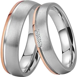 DOOSTI Ring für Damen Herren Partnerring Edelstahl Bicolor Silber Rosegold ohne/mit Zirkonia Ehering Trauring Freundschaftsring Hochzeit Ringe Frau Mann (Damenring, 48 (15.3))