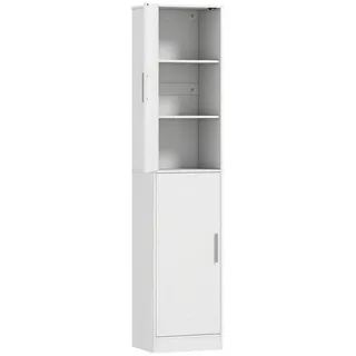Homcom Badezimmerschrank Badschrank Hochschrank schmal mit 2 Türen Verstellbare Regale , Weiß , Karton , 35x180x40 cm , Badezimmer, Badmöbel, Hochschränke