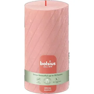 Bolsius Stumpenkerze Rustik geriffelt Ø 6,8 x 13 cm nebliges rosa - Rosa